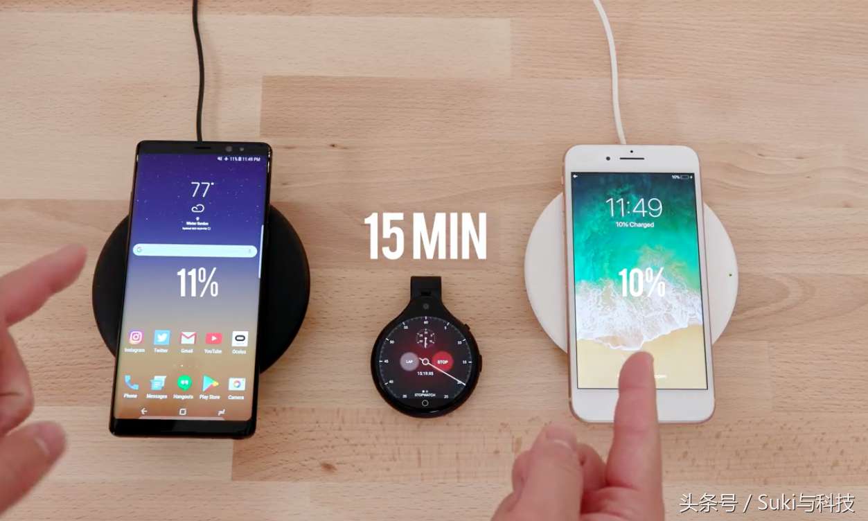 苹果第一款无线充电手机iPhone 8P，充电速度测试完败三星